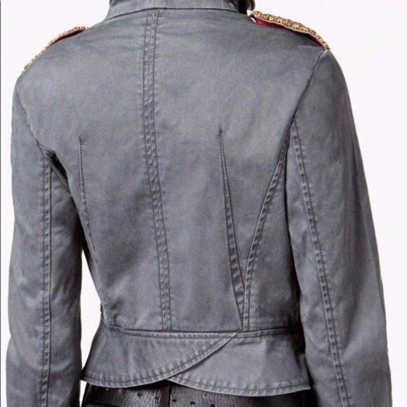 Free People Shrunken Military Jacket M Studded Green Gray Great Buttons Crop - Picture 4 of 14
